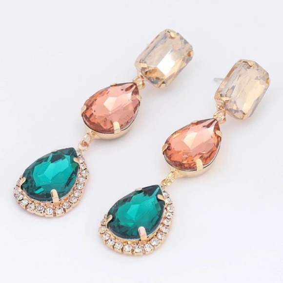 Multi-Color Rhinestone Jeweled Drop Earrings - Picture 4 of 12